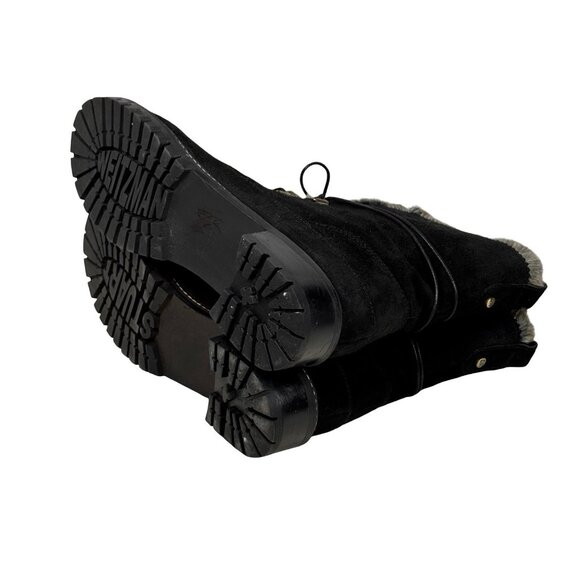 Stuart Weitzman Luge Bootie SZ 9 Fur Lined Lace Up Black Suede Winter Flat Warm - Picture 8 of 14